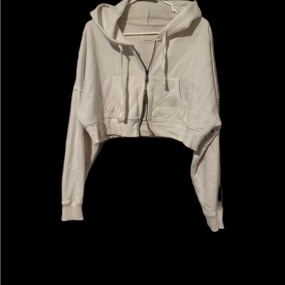 Off-White Cropped Double Sided Zip-Up Hoodie